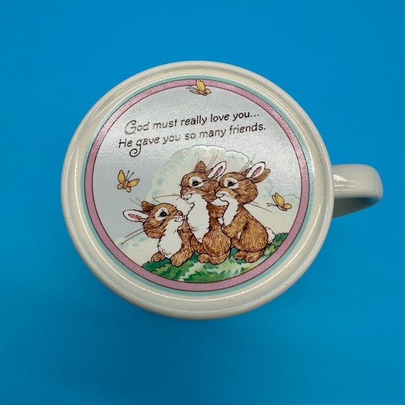 Vintage 1986 Hallmark Mug Mates Ann Wilson Woodland Bunny Mug with Coaster Lid - Picture 2 of 7